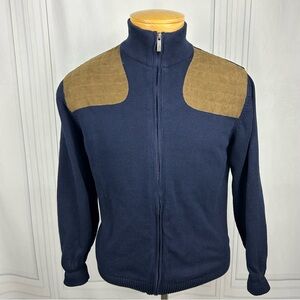 Men's Navy and Tan Cardigan Sweater